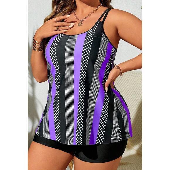 Swim Vcay Plus Size 16 Women's Polka Dot Striped PrintTankini - Picture 6 of 8